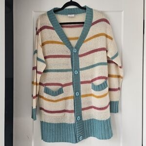 LuLaRoe Teal and Cream Striped Cardigan